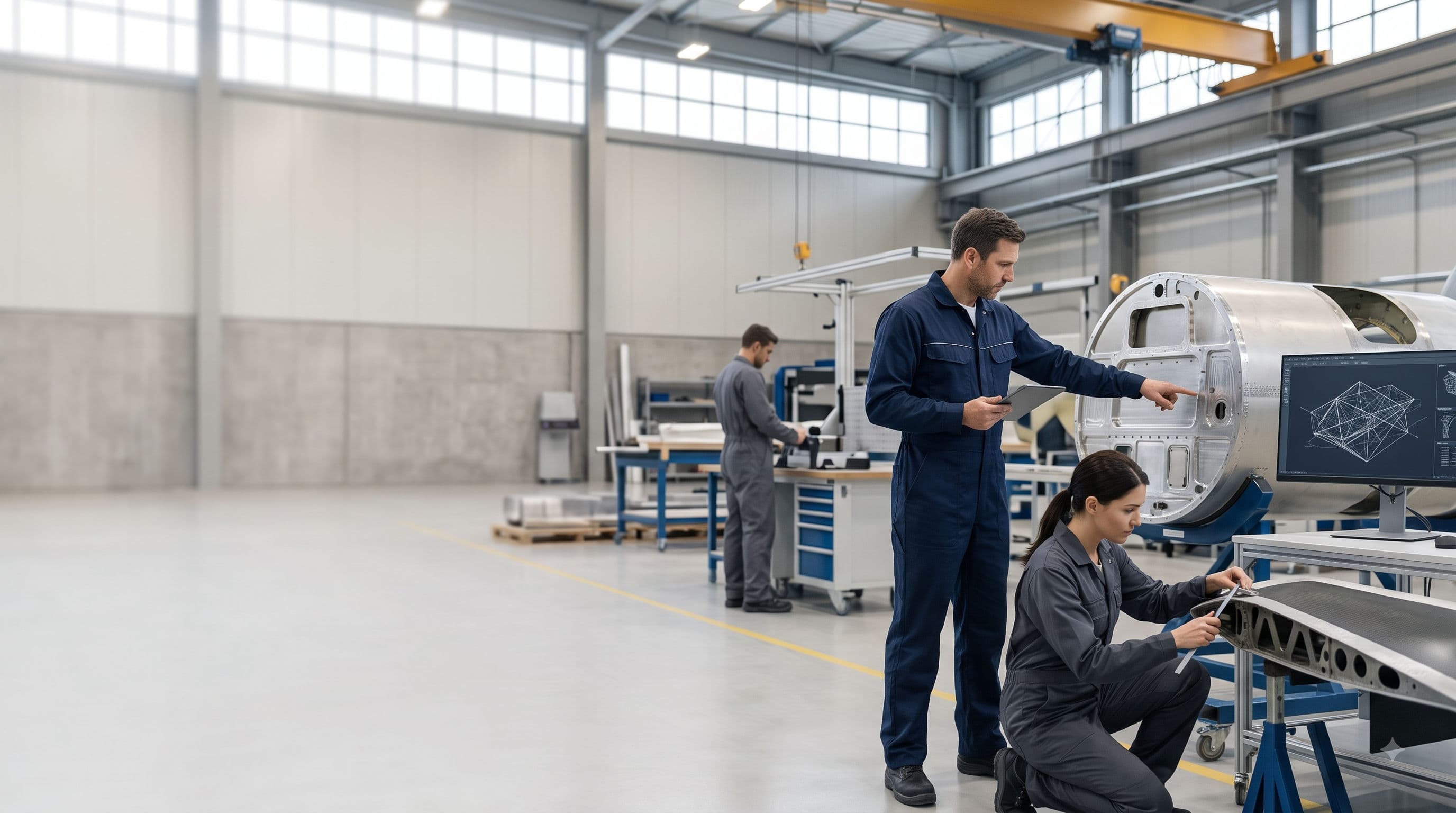 Aerospace and defence professionals in an industrial environment