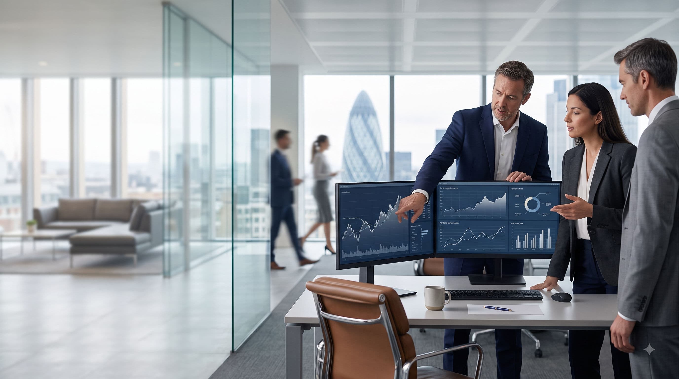 Financial services professionals collaborating