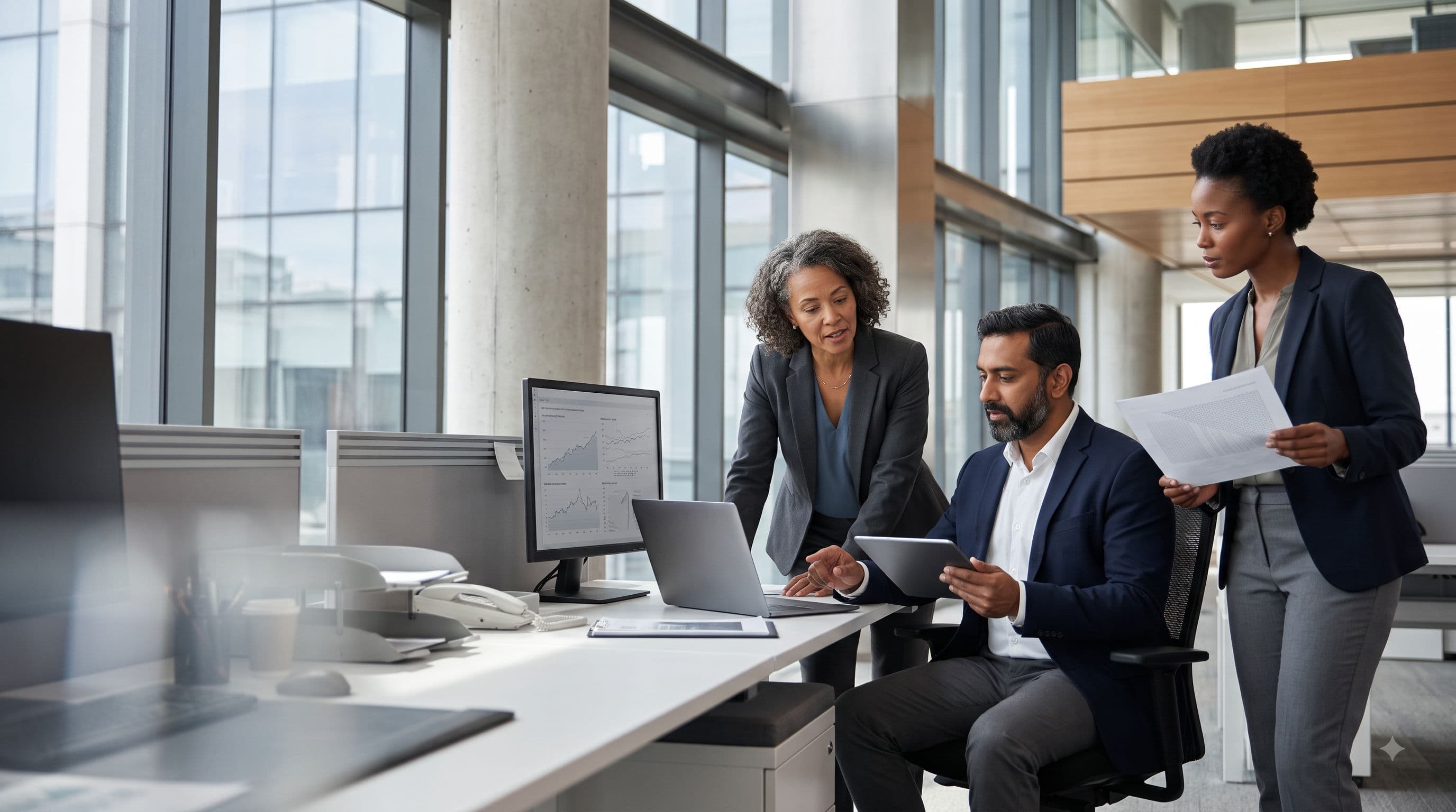 Accounting and finance professionals collaborating in a modern workplace