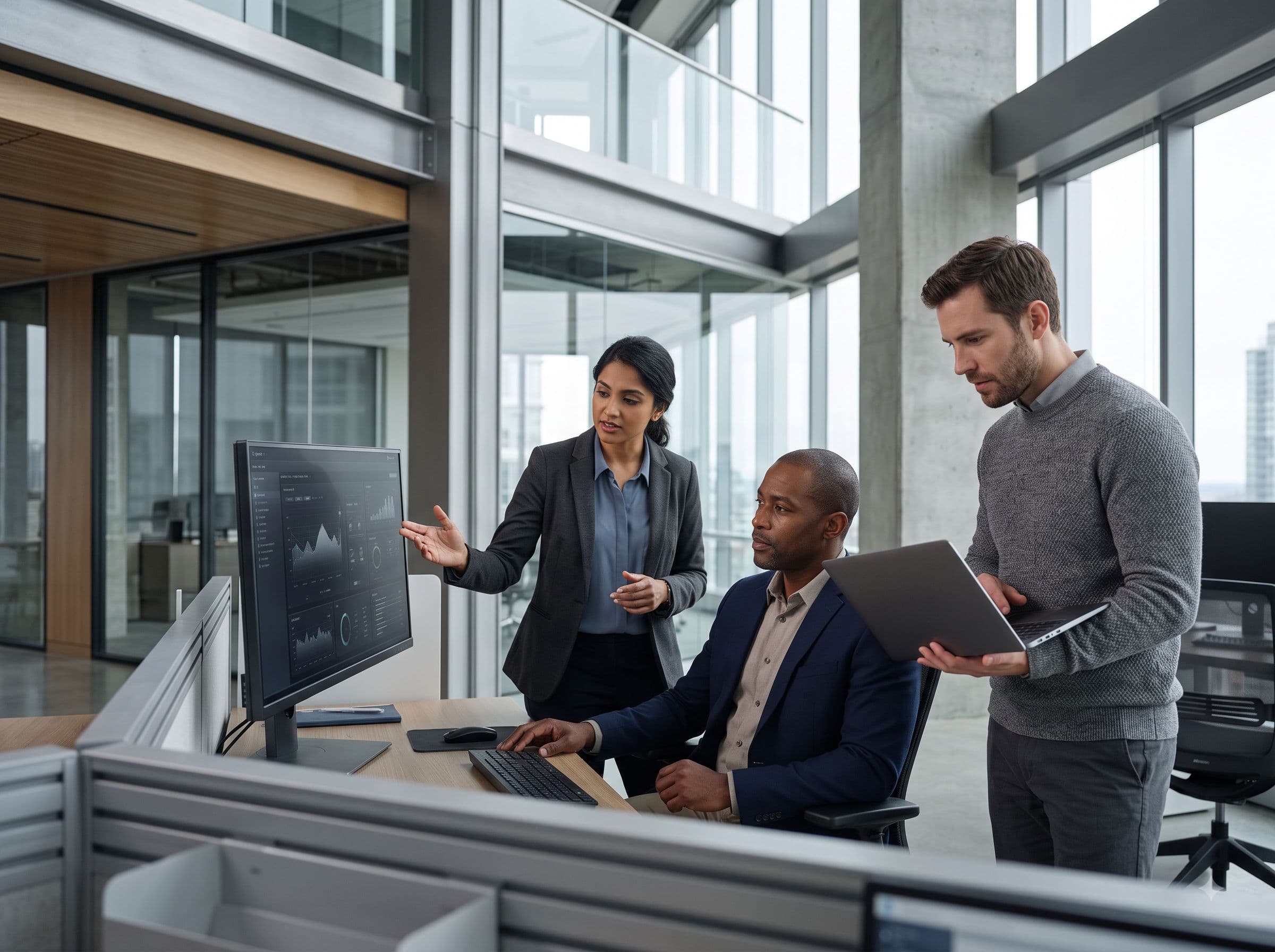 Technology professionals collaborating on a business project