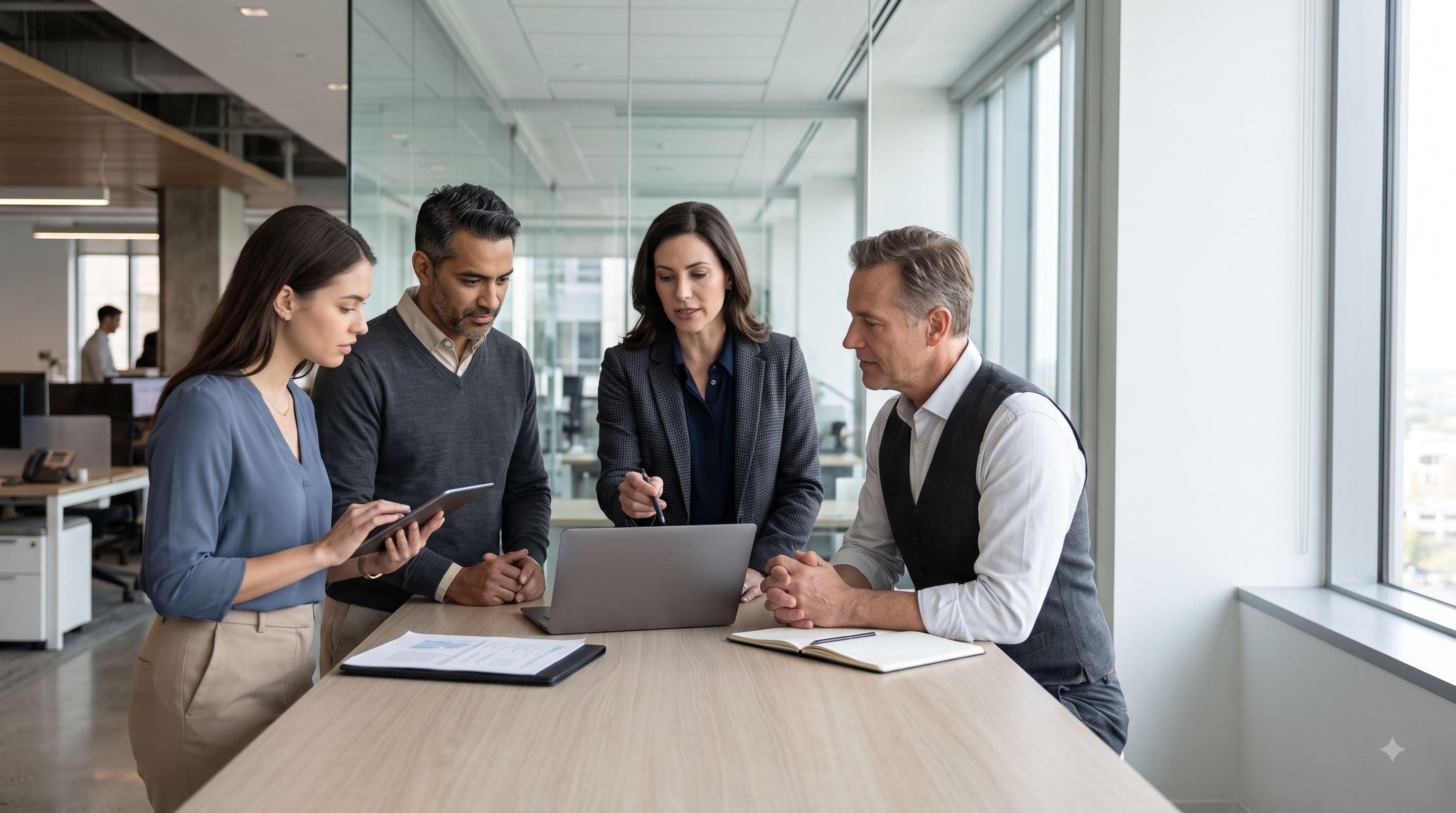 Business professionals managing contractor workforce operations